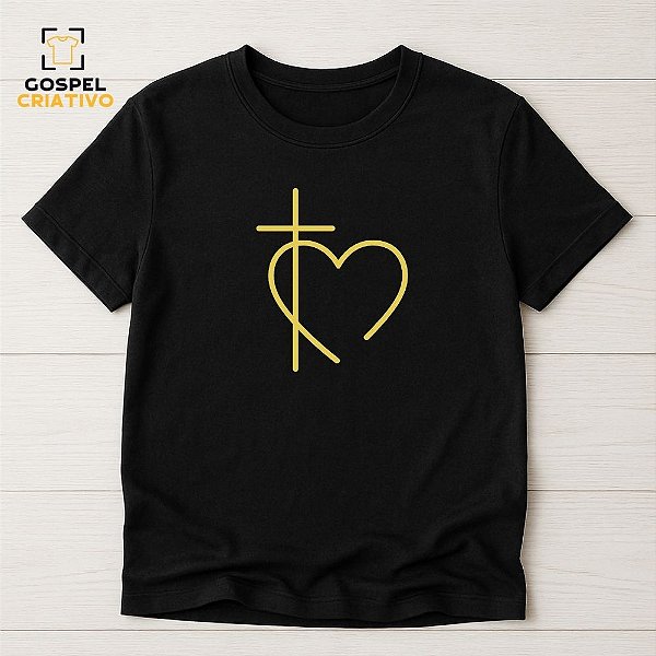 Camiseta Cristã Evangélica Cruz Coração