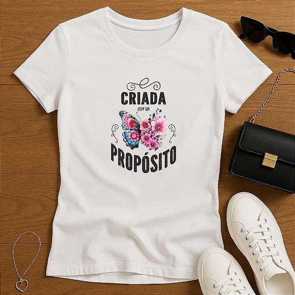 Baby Look Feminina Cristã Branca Criada Com Propósito