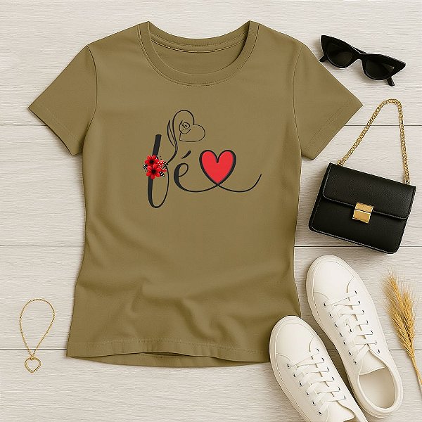 Baby Look Feminina Cristã BJ Fé Coração