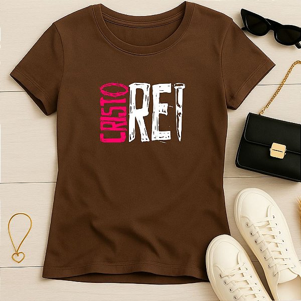 Baby Look Feminina Cristã Marrom Cristo Rei