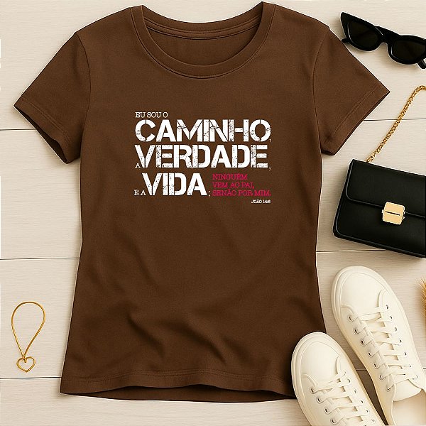 Baby Look Feminina Cristã Marrom Eu Sou o Caminho