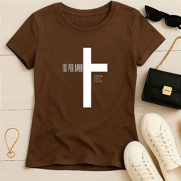 Baby Look Feminina Cristã Marrom Foi Por Amor