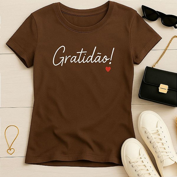 Baby Look Feminina Cristã Marrom Gratidão