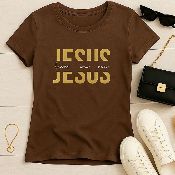 Baby Look Feminina Cristã Marrom Jesus Lives