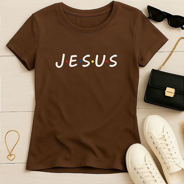 Baby Look Feminina Cristã Marrom Jesus Pontos