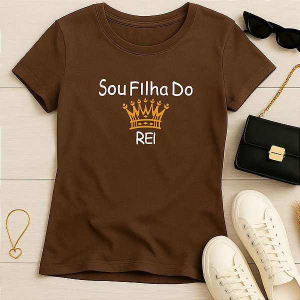 Baby Look Feminina Cristã Marrom Sou Filha Do Rei