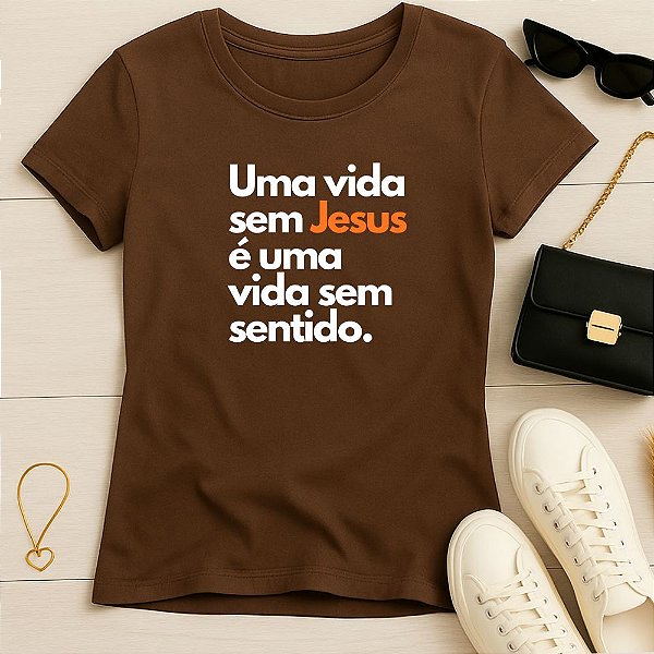 Baby Look Feminina Cristã Marrom Uma Vida