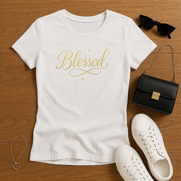Baby Look Feminina Branca Cristã Blessed