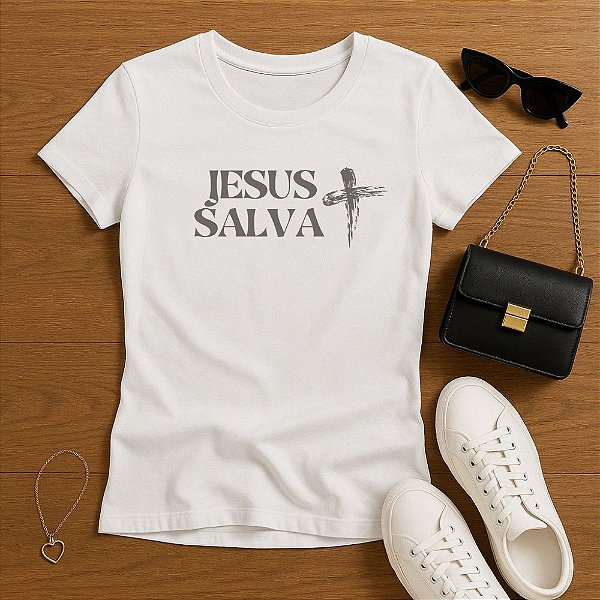 Baby Look Feminina Branca Cristã Jesus Salva