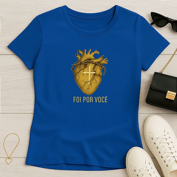 Baby Look Feminina Cristã Coração Dourado