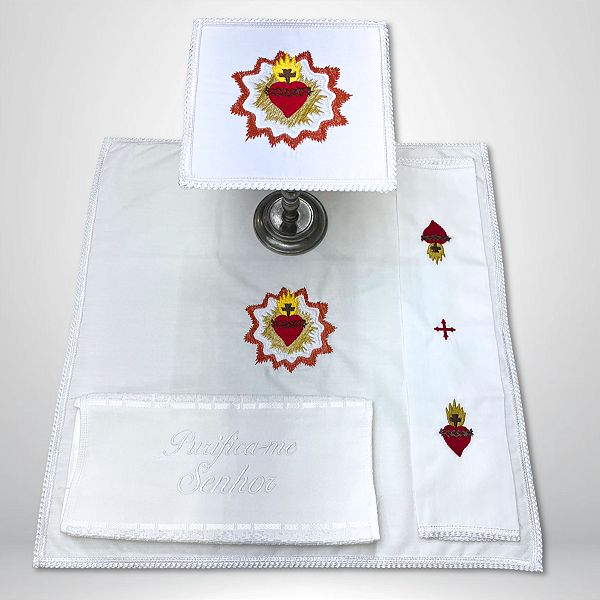 Conjunto de Alfaias Litúrgicas Sagrado Coração de Jesus Bordado CG 1005