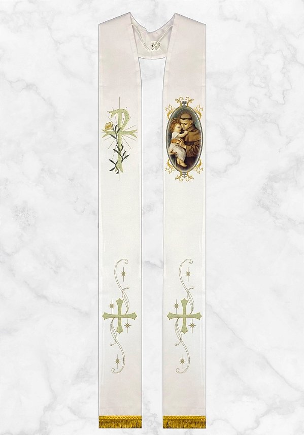 Estola Sacerdotal Santo Antônio Bordada com Franja