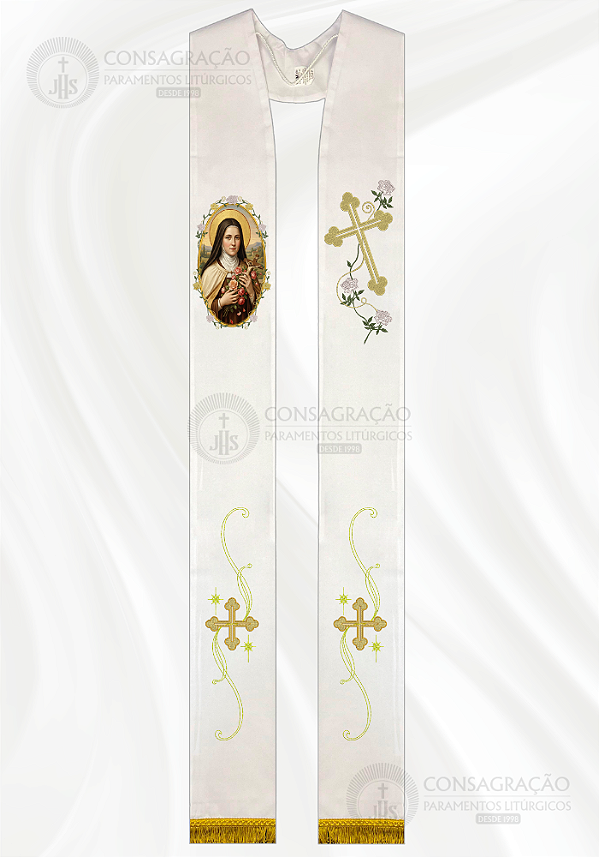 Estola Sacerdotal Santa Teresinha Bordada com Franja