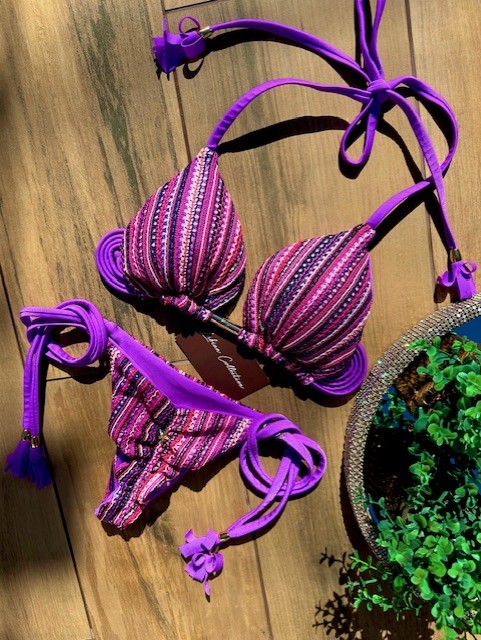 Biquíni Santorini Crochê Lilás  Handmade Collection Reversível e Empina Bumbum