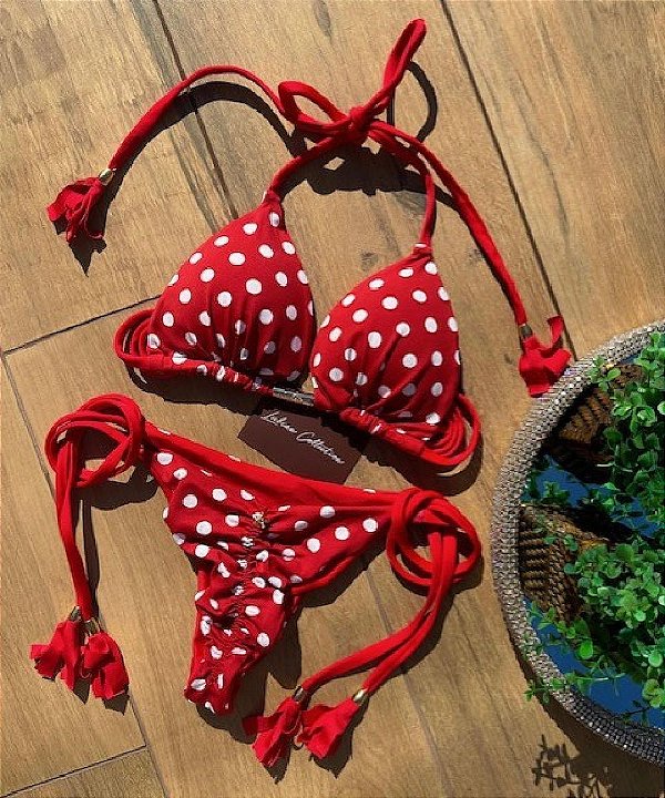 Biquíni Santorini Poá Vermelho Reversível e Empina Bumbum