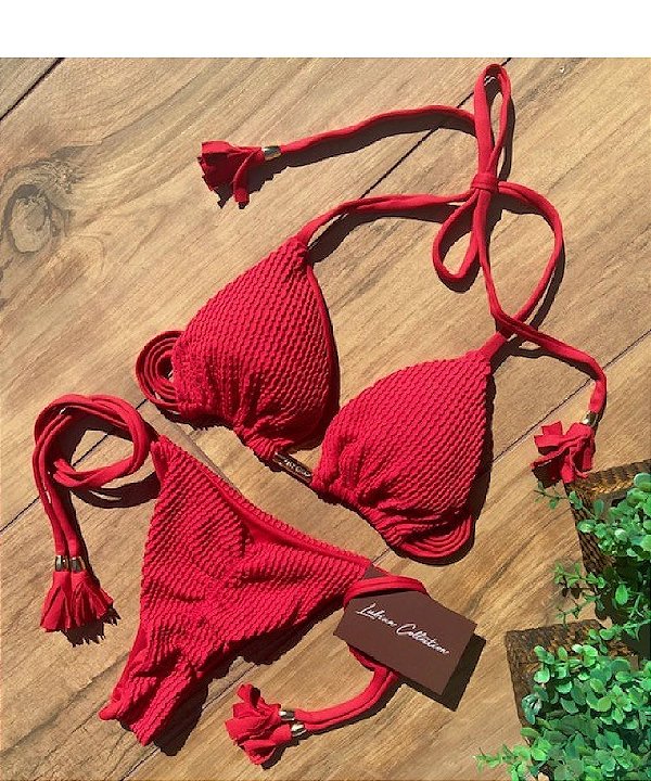 Biquíni Santorini  Vermelho Texturizado Empina Bumbum e Reversível