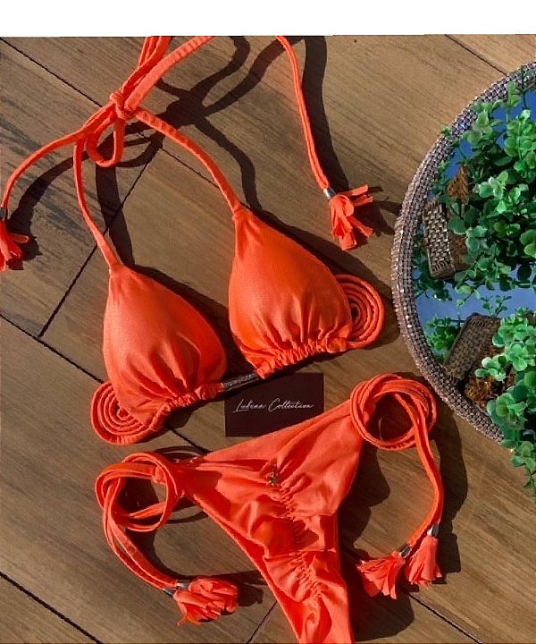 Biquíni Santorini  Laranja Neon Glow  Empina Bumbum Luxury Collection