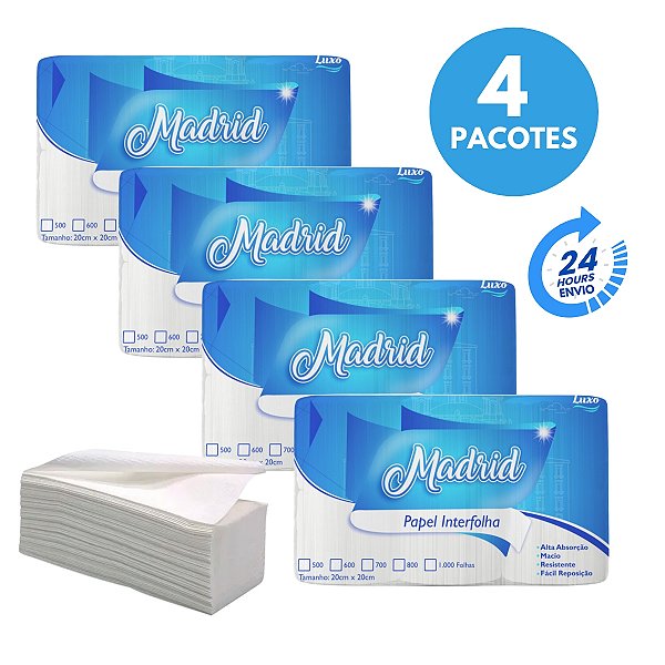Kit 4x Papel Toalha Interfolha Madrid 450g 20x20cm