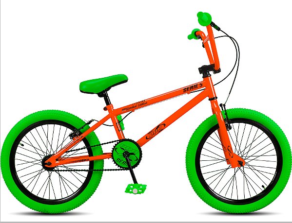 Bicicleta Pro-X BMX Aro 20 Série 5 - Laranja Neon / Verde Neon
