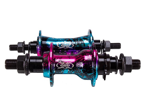 Par de Cubos BMX 36 Furos Rolamentados Cog 9 Rainbow Blue