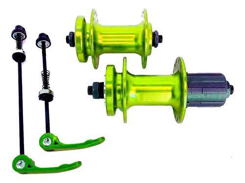 Par De Cubo Mtb Flay 32 Furos Rolamentado Alumínio K7 Cor Verde