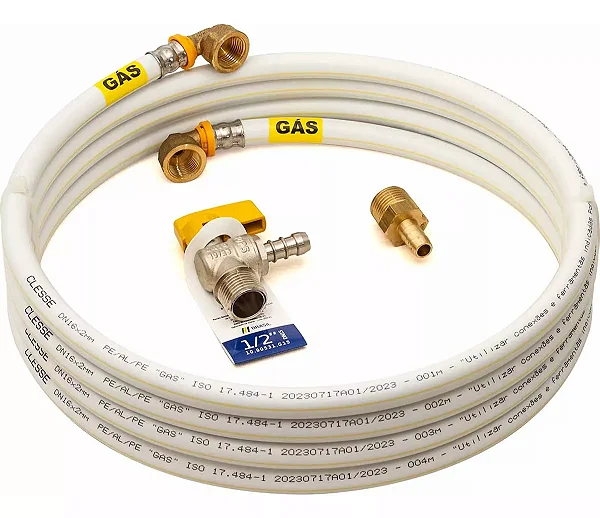 KIT - TUBO MULTICAMDA P/GAS 16MM UV EMMETI  + CONEXÕES - PRONTO PARA INSTALAÇÃO