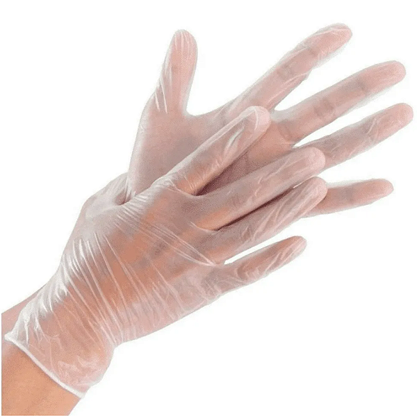 Luvas descartáveis Talge Vinil sem pó cor transparente tamanhos P-M-G com 100 unidades
