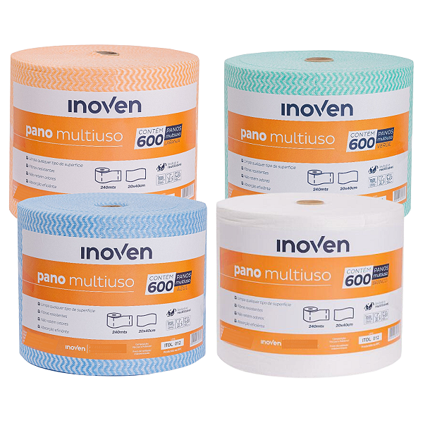 Pano Perfex de Limpeza Multiuso Rolo 20X240m Inoven 40 cm largura - 600 unidades