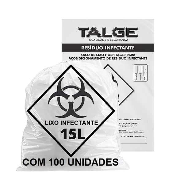 Saco de Lixo Hospitalar para resíduo Infectante Talge 15 LITROS 100 UNIDADES