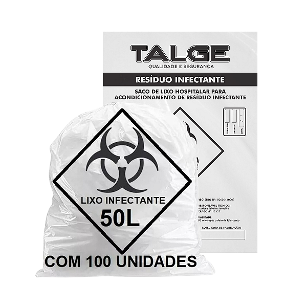 Saco de Lixo Hospitalar para resíduo Infectante Talge 50 LITROS 100 UNIDADES