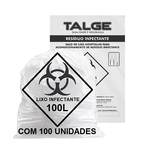 Saco de Lixo Hospitalar para resíduo Infectante Talge 100 LITROS 100 UNIDADES