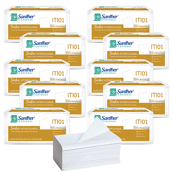 Papel Interfolha Folha Simples Super Macia Inovatta fardo com 10 pacotes com 240 folhas 100% Celulose - 2400 Fls