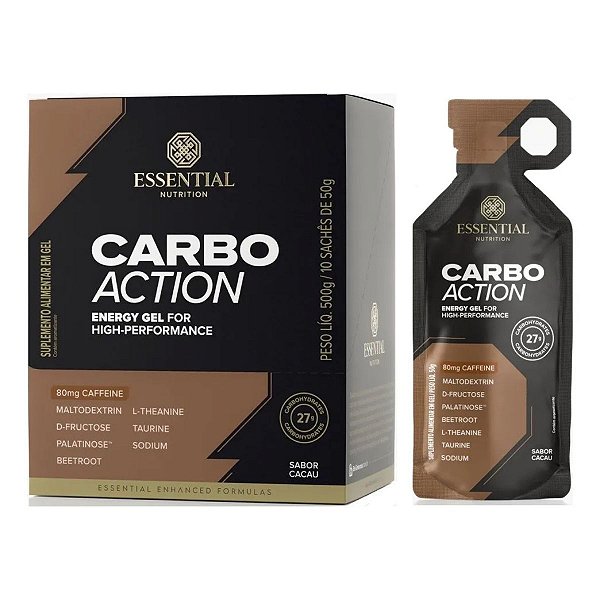 GEL CARBO ACTION COM CAFEINA 10 SACHES - ESSENTIAL NUTRITION