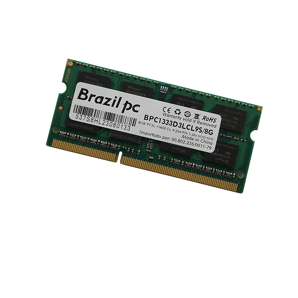 MEMORIA NOTE 8GB DDR3L 1333 BRAZILPC BPC1333D3LCL9S/8G LOW VOLTAGE 1.35V OEM   I