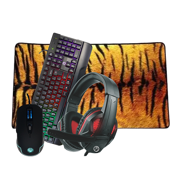 COMBO 4X1, TECLADO ABNT2 BPC-K7038 RAINBOW, MOUSE 2400DPI BPC-M781, HEADPHONE BPC- SP314, MOUSEPAD  MP-7035C04