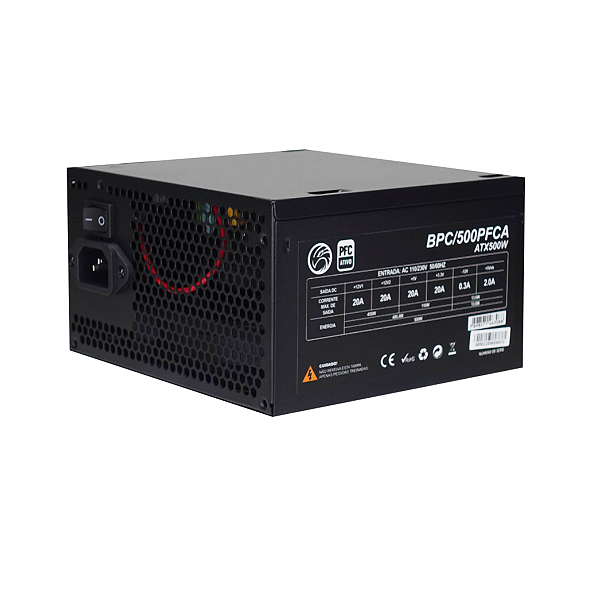 FONTE ATX 500W APFC BRAZILPC BPC/500PFCA-SMT 24 PINOS BOX