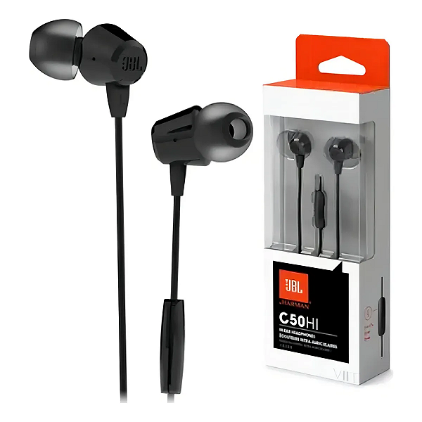 FONE DE OUVIDO JBL C50HI INTRA AURICULAR JBLC50HIBLKE PRETO BOX