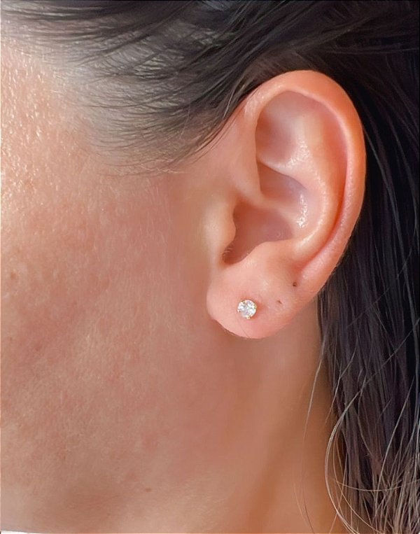 Brinco Ponto de Luz com Pedra de Zircônia Folheado a Ouro 18K