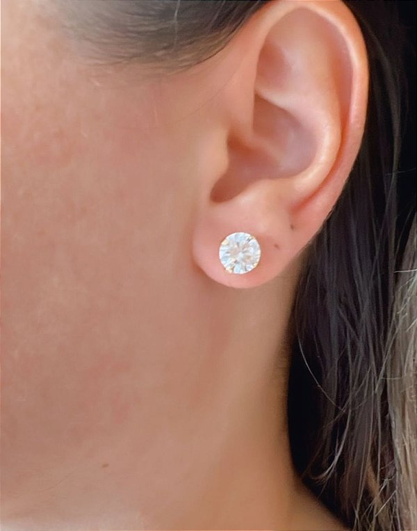 Brinco Ponto de Luz com Pedra de Zircônia Folheado a Ouro 18K