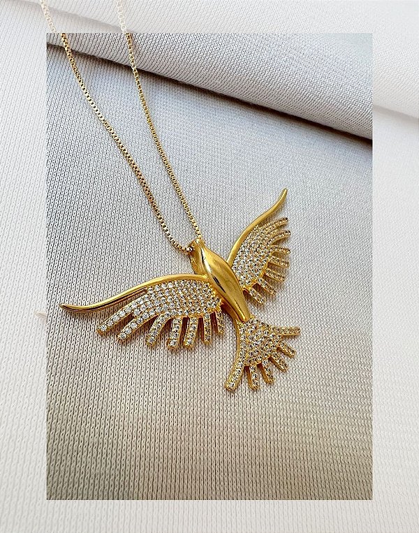 Colar Feminino Espirito Santo Folheado a Ouro 18 Cravejado de Zircônia