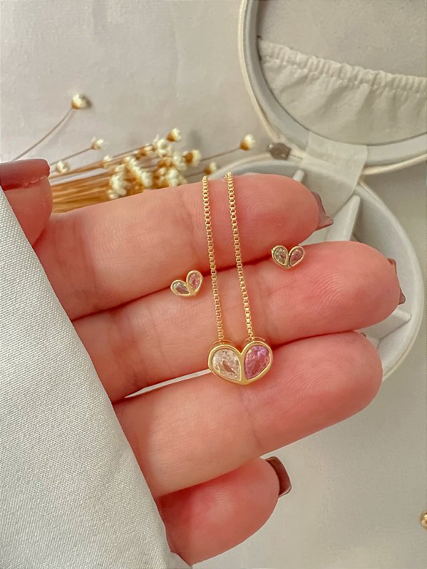 Conjunto Brinco e Colar Coração