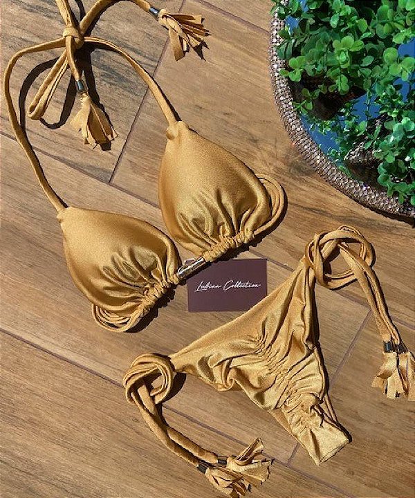 Biquíni Santorini Dourado Luxury Collection Empina Bumbum