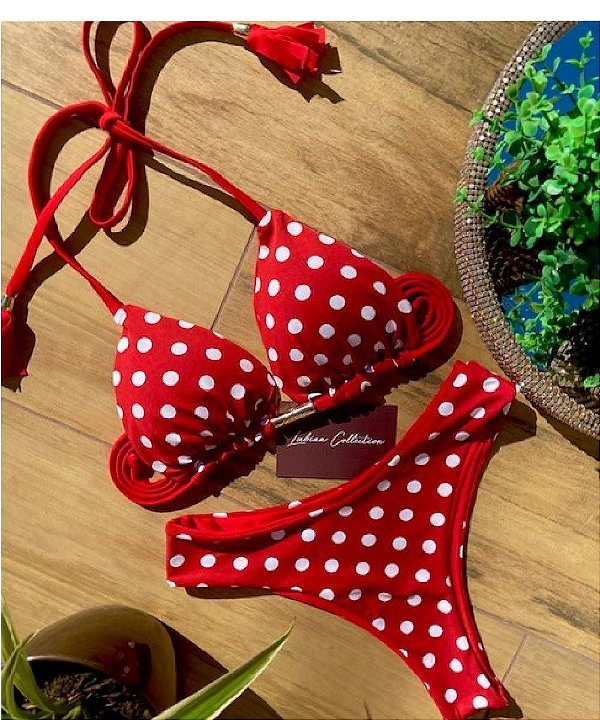 Biquíni Sanit Tropez Poá Vermelho Revesível