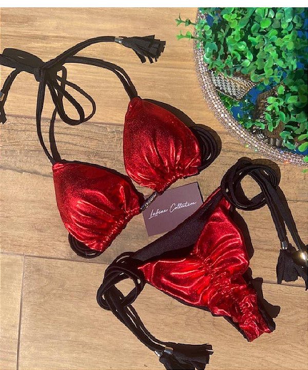 Biquíni Santorini Vermelho Metalizado Empina Bumbum e Reversível