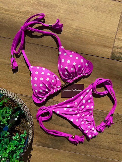 Biquíni Santorini Poá Rosa Empina Bumbum Reversível
