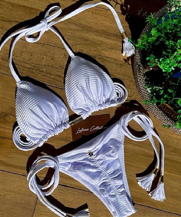 Biquíni Santorini Branco Cetim Reversível e Empina Bumbum