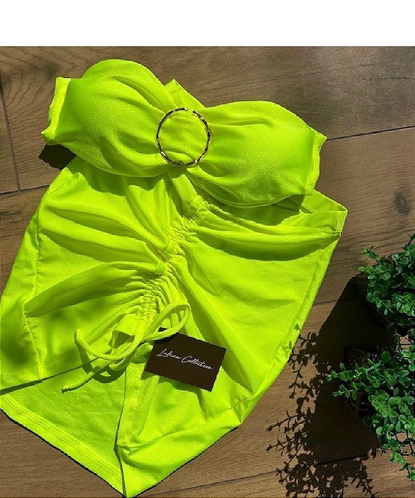 Mini Saia Franzida Glow Amarelo Neon