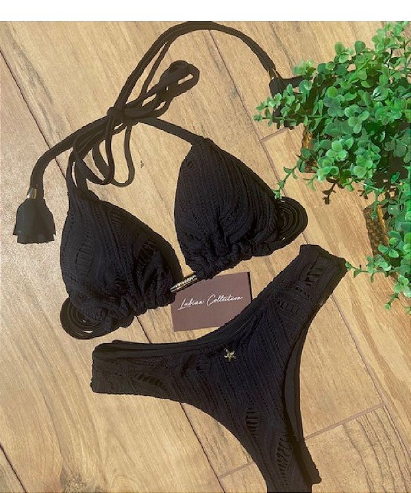 Biquíni Saint Tropez Renda Preto Handmade Collection