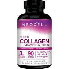 NeoCell Super Colágeno + Vitamina C e Biotina, Suplemento Alimentar, Alimentado a Grama; 90 comprimidos