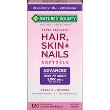 Nature's Bounty Optimal Solutions Advanced Hair, Skin and Nail Biotin & Vitamins A, C & E Softgels, 120 Ct